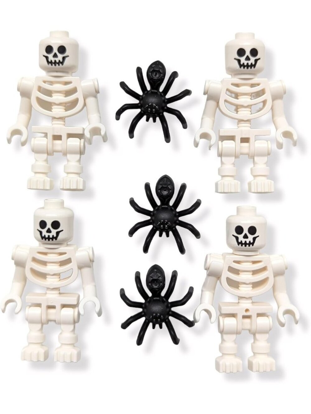 LEGO Spooky Halloween Skeleton Minifigures (Pack of 4) with 3 Black Spiders